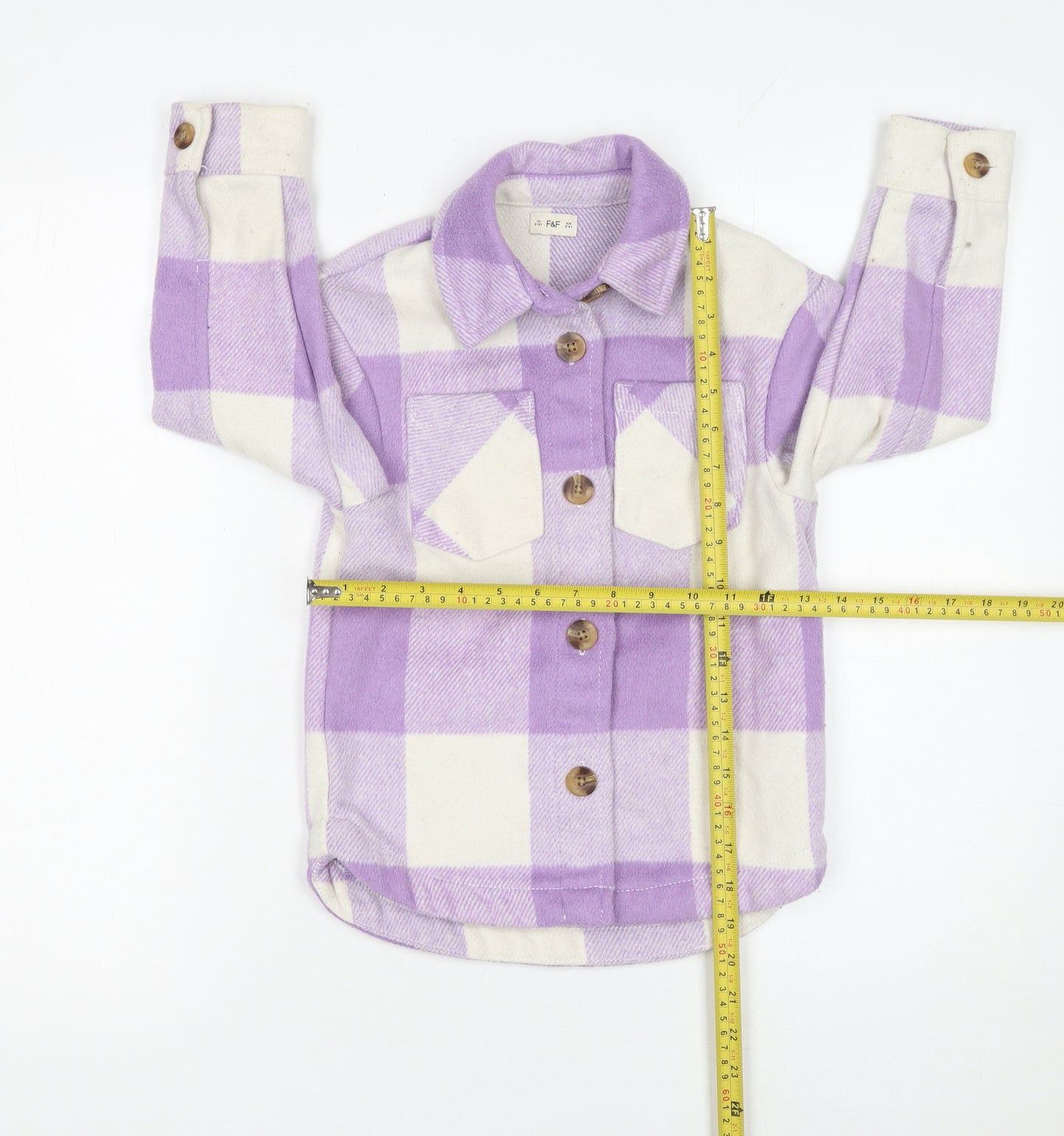F&F Girls Purple Check Shirt Jacket 5-6 Years Lined Button Front