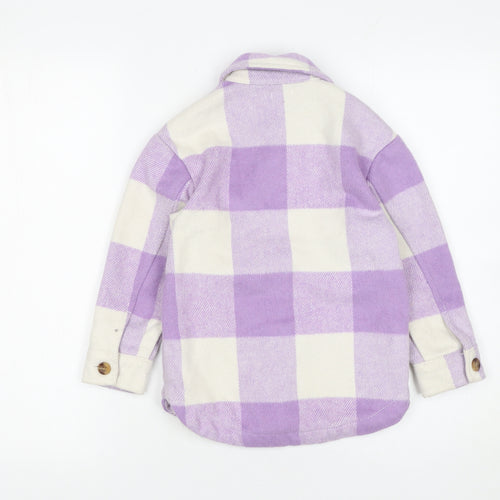 F&F Girls Purple Check Shirt Jacket 5-6 Years Lined Button Front