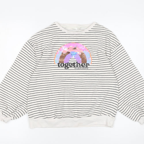 Next Girls Beige Striped Sequin Pullover Sweatshirt 11 Years 146cm