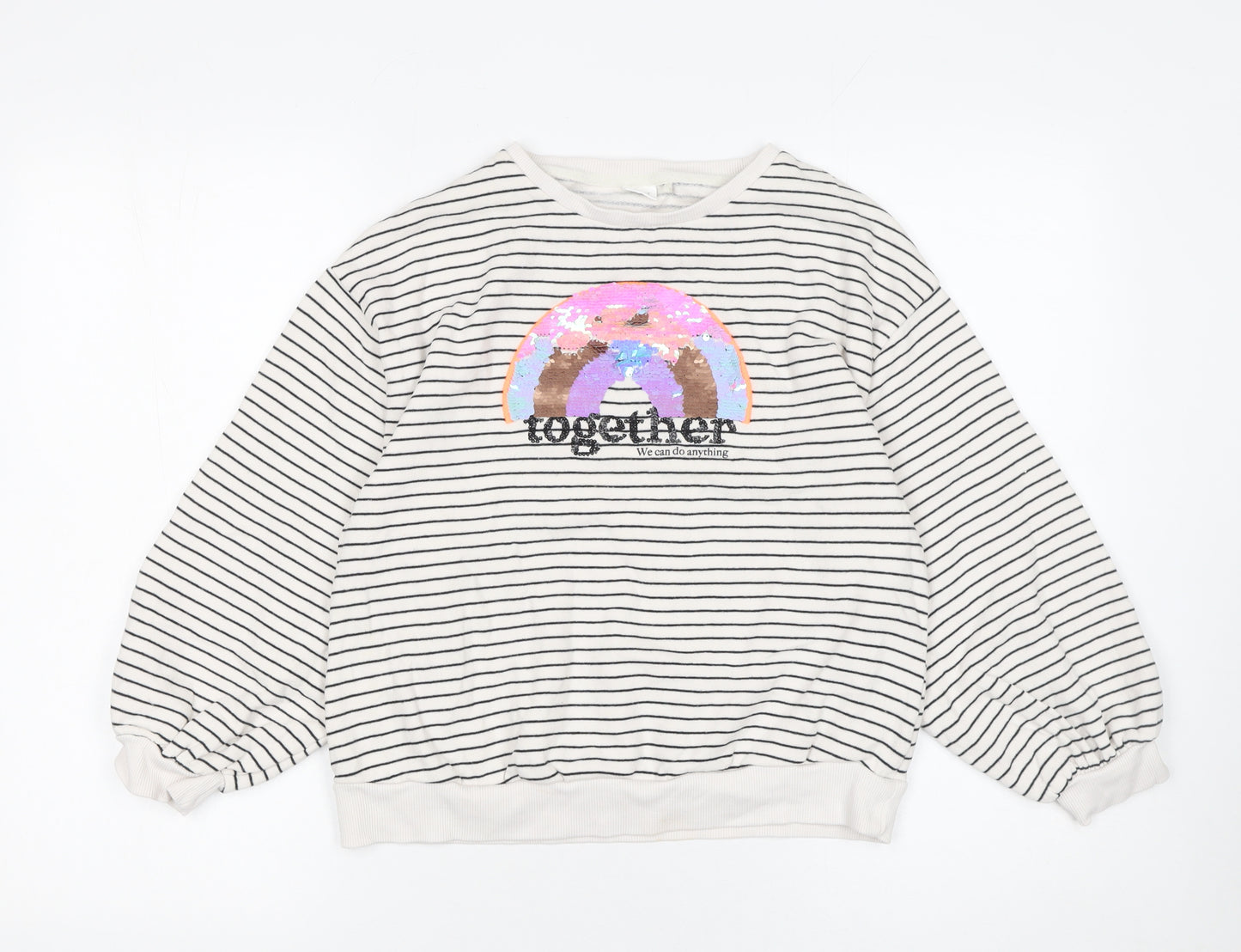 Next Girls Beige Striped Sequin Pullover Sweatshirt 11 Years 146cm
