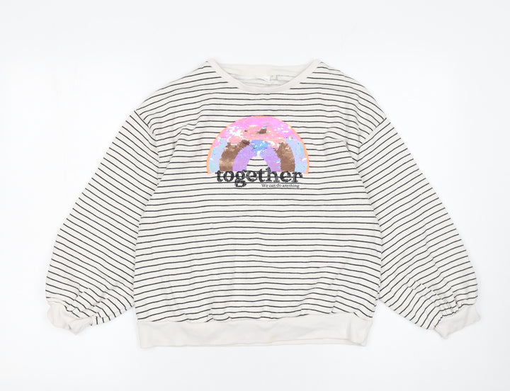 Next Girls Beige Striped Sequin Pullover Sweatshirt 11 Years 146cm