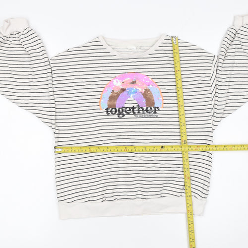 Next Girls Beige Striped Sequin Pullover Sweatshirt 11 Years 146cm