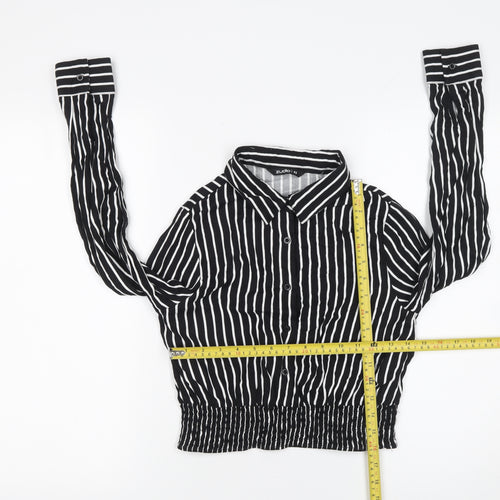 Zudio Womens Black Striped Cropped Blouse XS Collared Long Sleeve