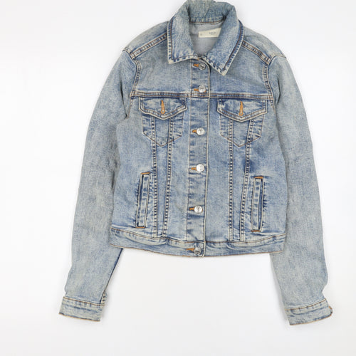 Mango Women's Blue Denim Basic Jacket XS Long Sleeve Casual
