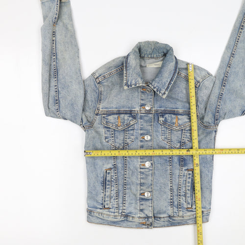 Mango Women's Blue Denim Basic Jacket XS Long Sleeve Casual