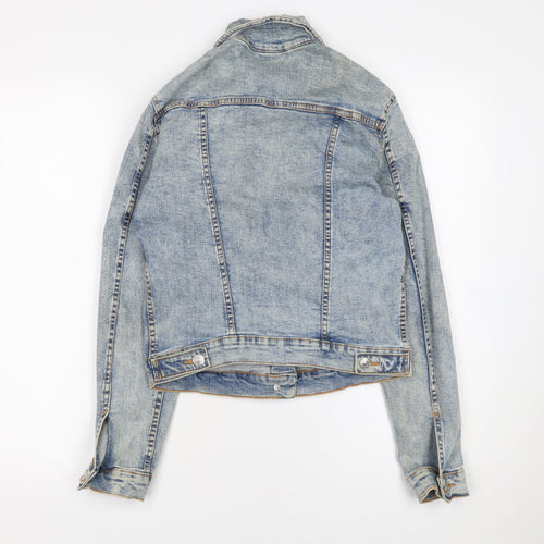 Mango Women's Blue Denim Basic Jacket XS Long Sleeve Casual