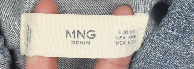 Mango Women's Blue Denim Basic Jacket XS Long Sleeve Casual