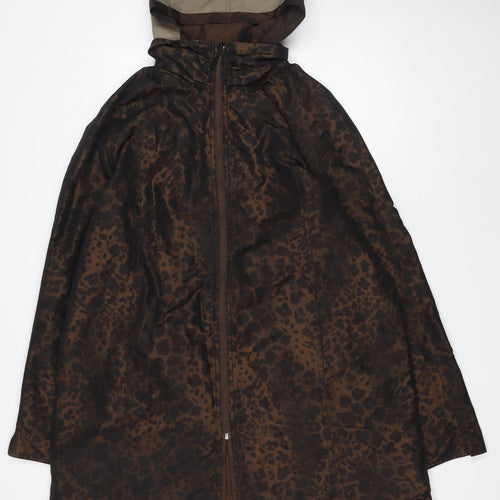 Jacques Vert Women’s Brown Animal Print Hooded Long Rain Coat XL