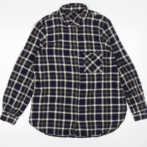 Dunnes Women's Blue Check Long Sleeve Button-Up Shirt Size 14