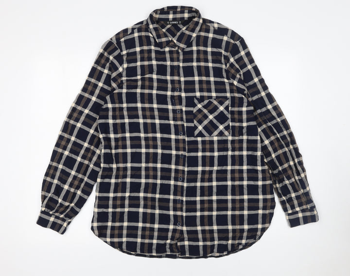 Dunnes Women's Blue Check Long Sleeve Button-Up Shirt Size 14