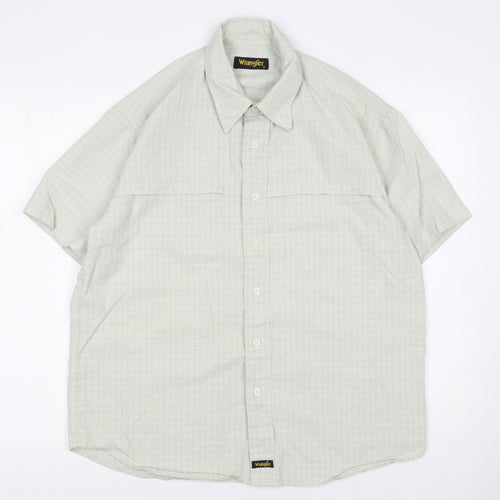 Wrangler Men's Grey Check Short Sleeve Button-Up Shirt M