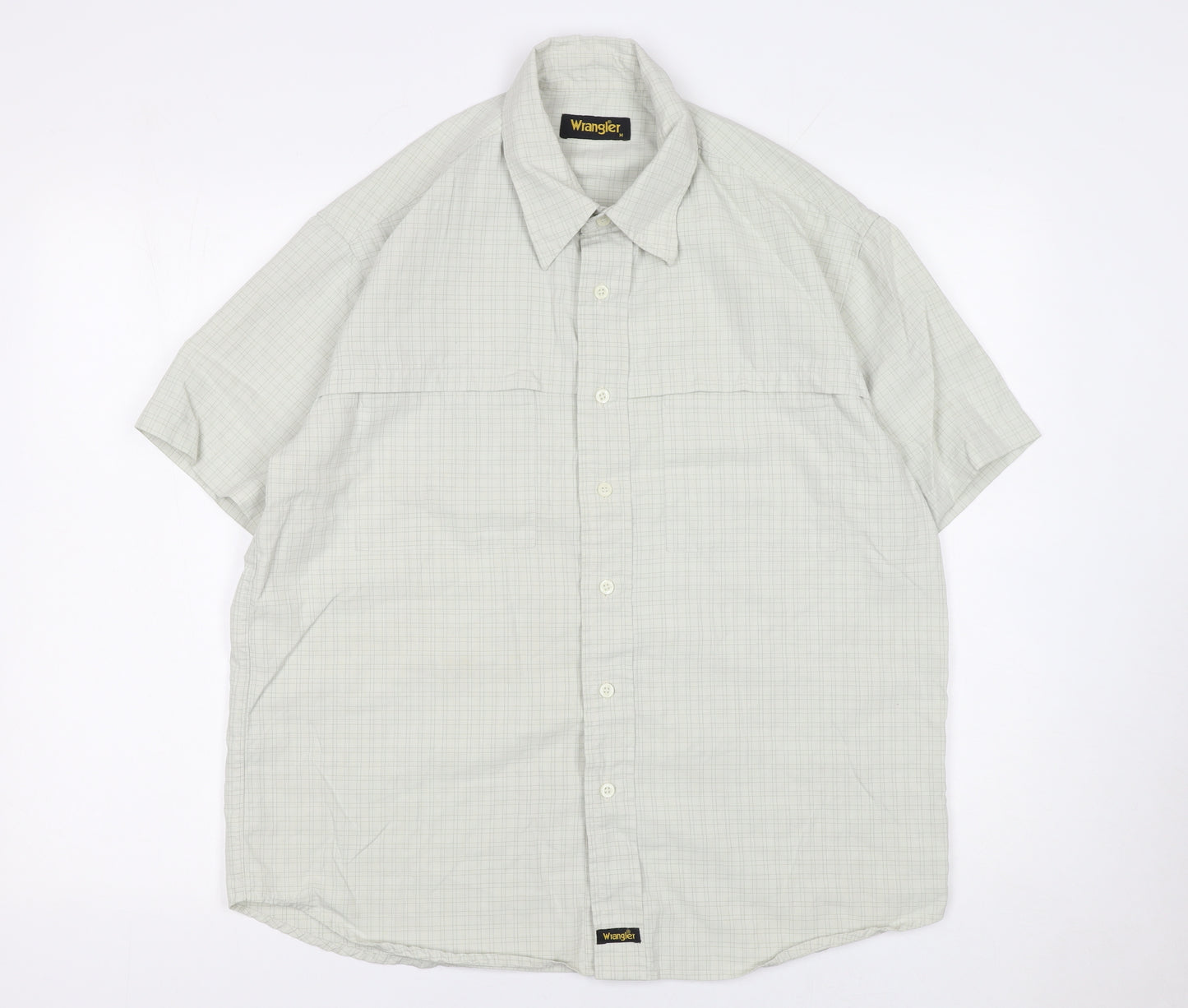 Wrangler Men's Grey Check Short Sleeve Button-Up Shirt M