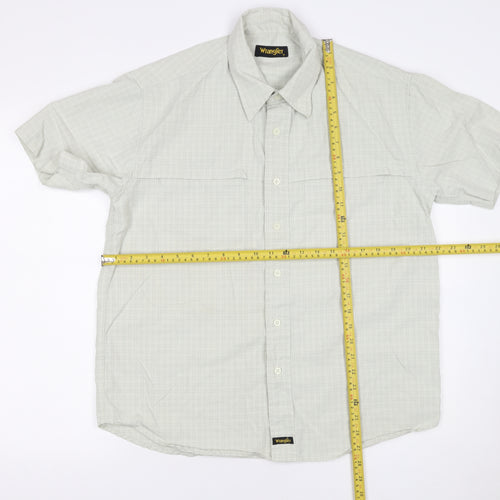 Wrangler Men's Grey Check Short Sleeve Button-Up Shirt M