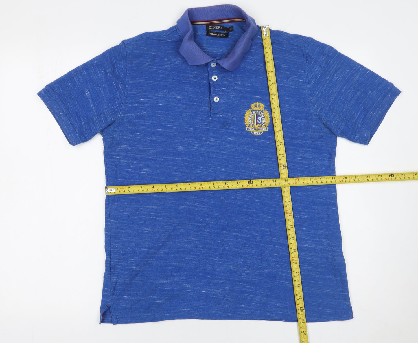 Diners Men's Blue Organic Cotton Short Sleeve Polo Shirt M