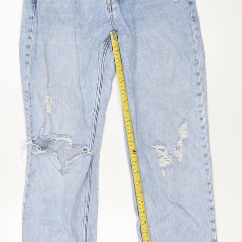 Zara Women Blue Distressed High Rise Straight Jeans Size 8