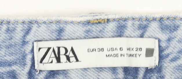 Zara Women Blue Distressed High Rise Straight Jeans Size 8