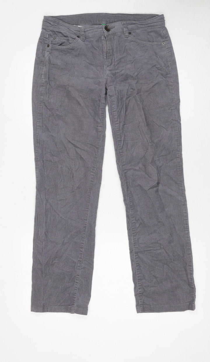 United Colors of Benetton Womens Grey Corduroy Chino Trousers Size 12
