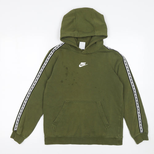 Nike Boys Green Pullover Hoodie Logo Tape Trim L 13-14 Years Fleece