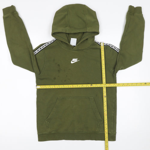 Nike Boys Green Pullover Hoodie Logo Tape Trim L 13-14 Years Fleece