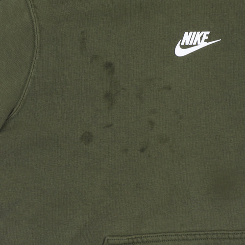 Nike Boys Green Pullover Hoodie Logo Tape Trim L 13-14 Years Fleece