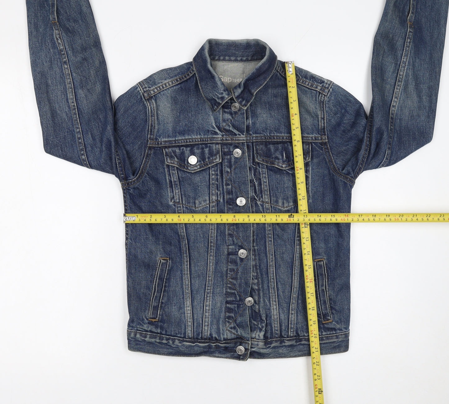 Gap Women Blue Denim Basic Jacket XS Classic Fit