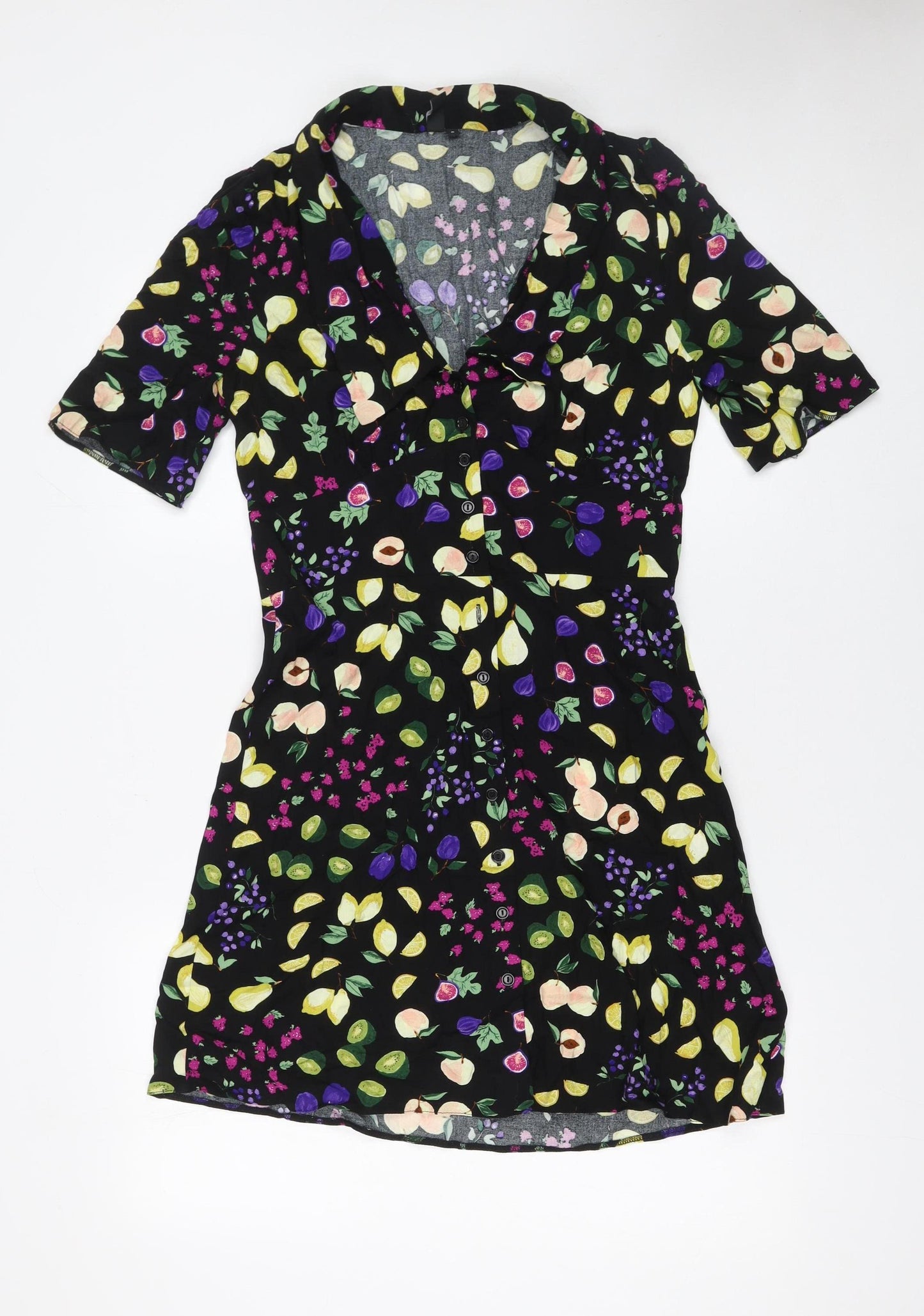 Nobody's Child Women's Black Floral Short Sleeve Shirt Dress UK 8
