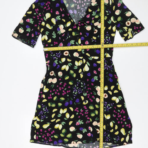 Nobody's Child Women's Black Floral Short Sleeve Shirt Dress UK 8