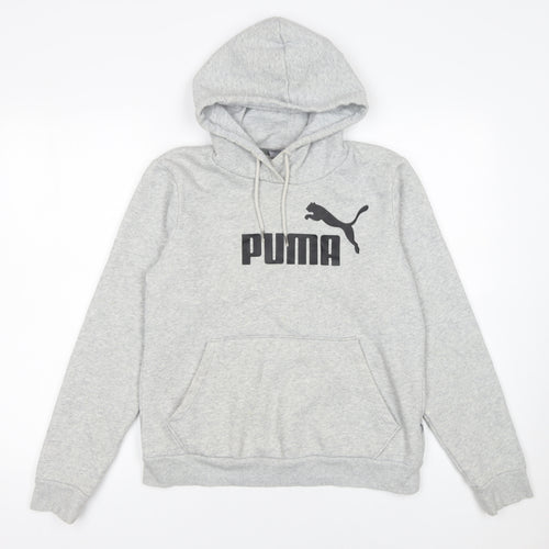 PUMA Womens Grey Pullover Hoodie Size 12 Cotton Blend Logo Print