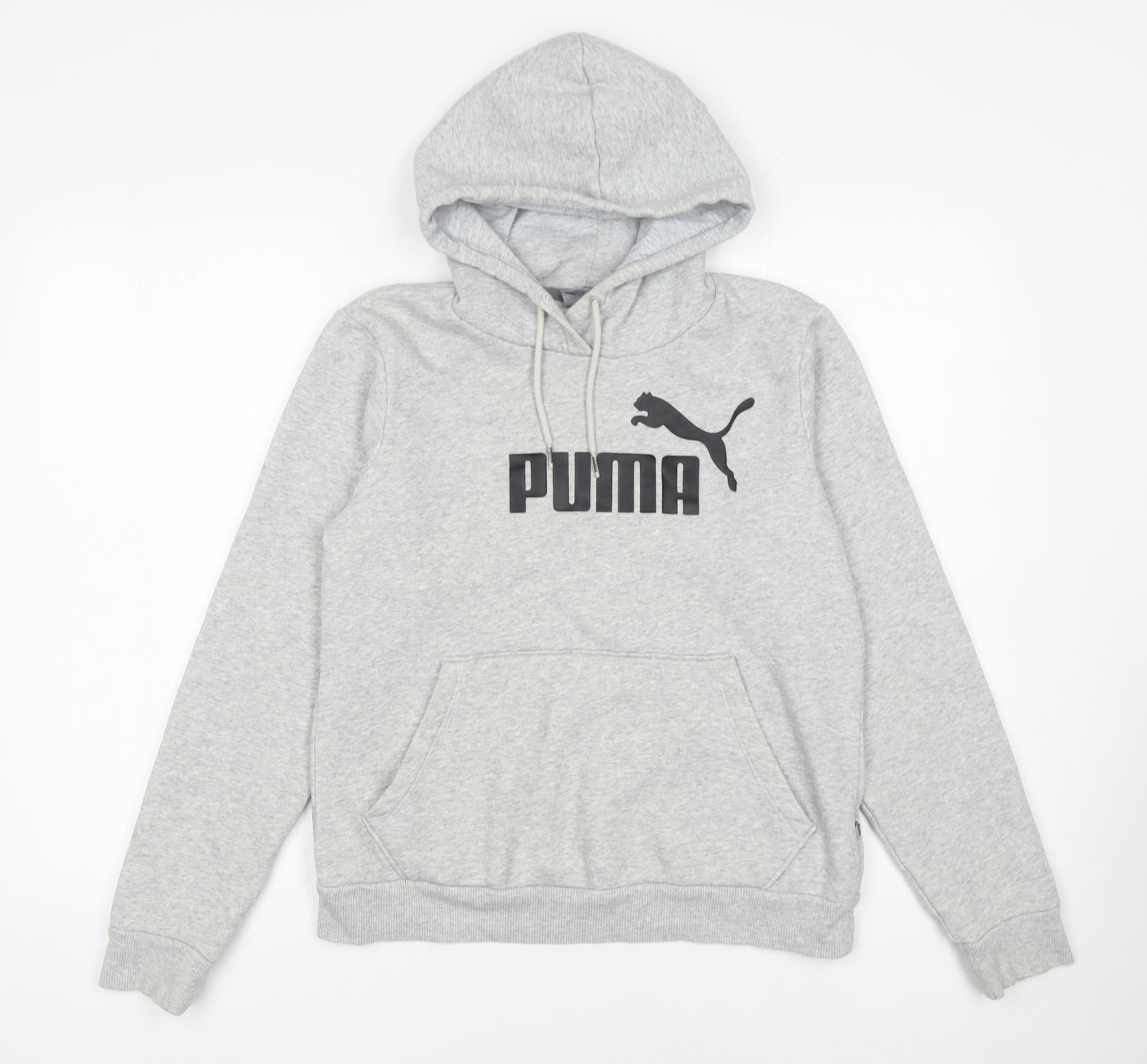 PUMA Womens Grey Pullover Hoodie Size 12 Cotton Blend Logo Print