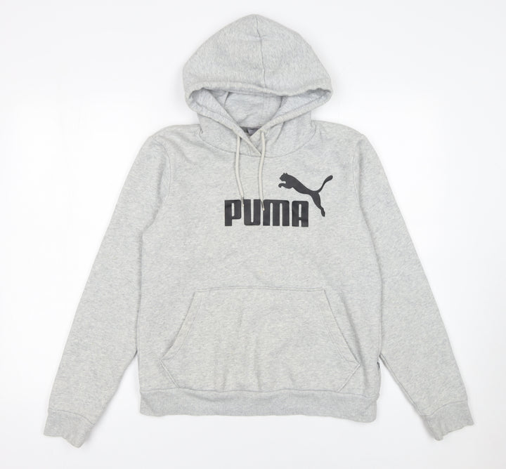 PUMA Womens Grey Pullover Hoodie Size 12 Cotton Blend Logo Print