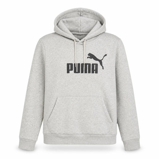 Front view of Puma women’s grey pullover hoodie, size UK 12, cotton blend logo print