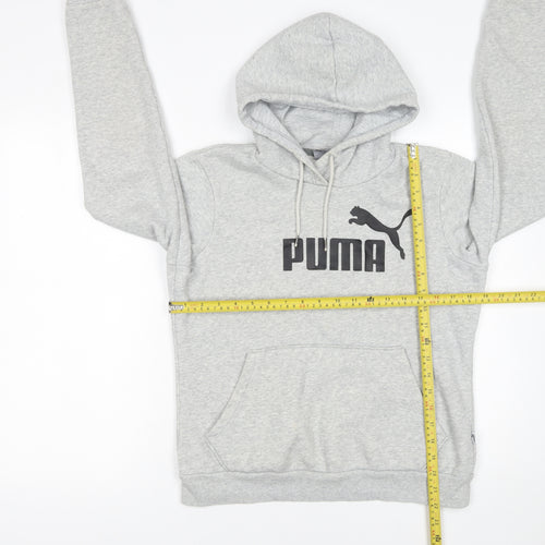 PUMA Womens Grey Pullover Hoodie Size 12 Cotton Blend Logo Print