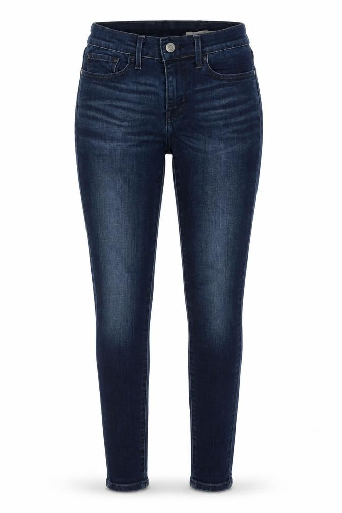 Front view of Levi's Women's Blue Skinny Jeans, size 4, Mid Rise Stretch Denim
