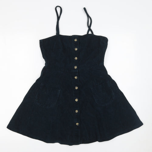ASOS Women Black Corduroy Pinafore Dress Size 8 Sleeveless Adjustable Straps