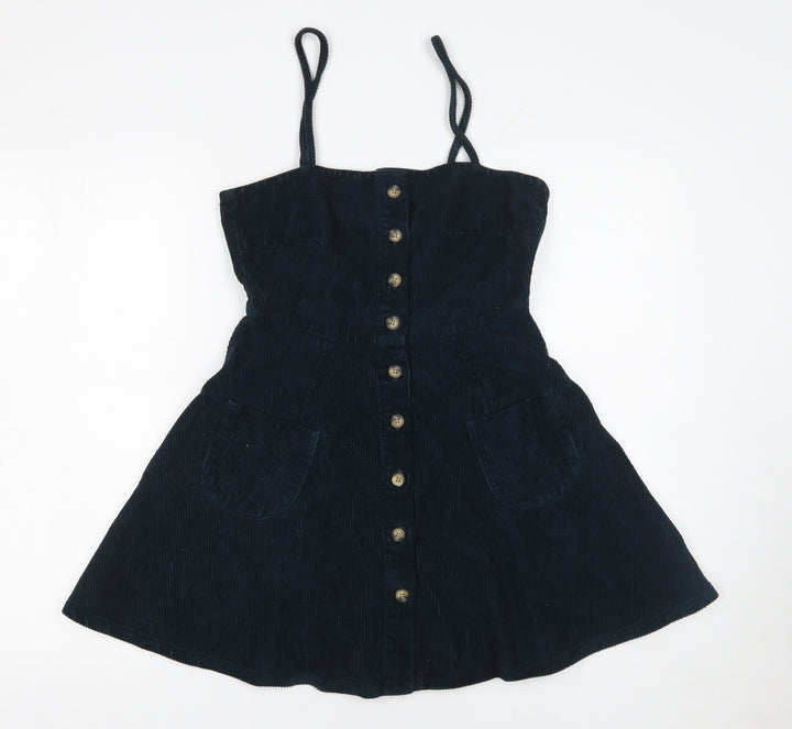 ASOS Women Black Corduroy Pinafore Dress Size 8 Sleeveless Adjustable Straps