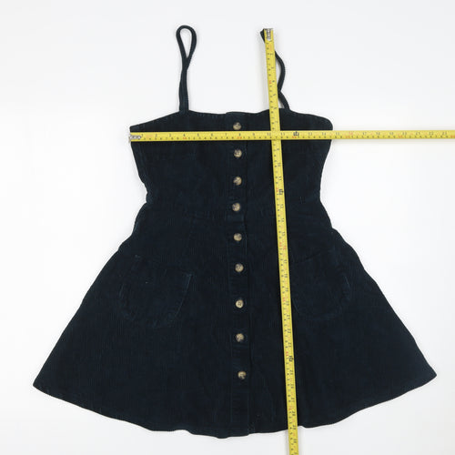 ASOS Women Black Corduroy Pinafore Dress Size 8 Sleeveless Adjustable Straps
