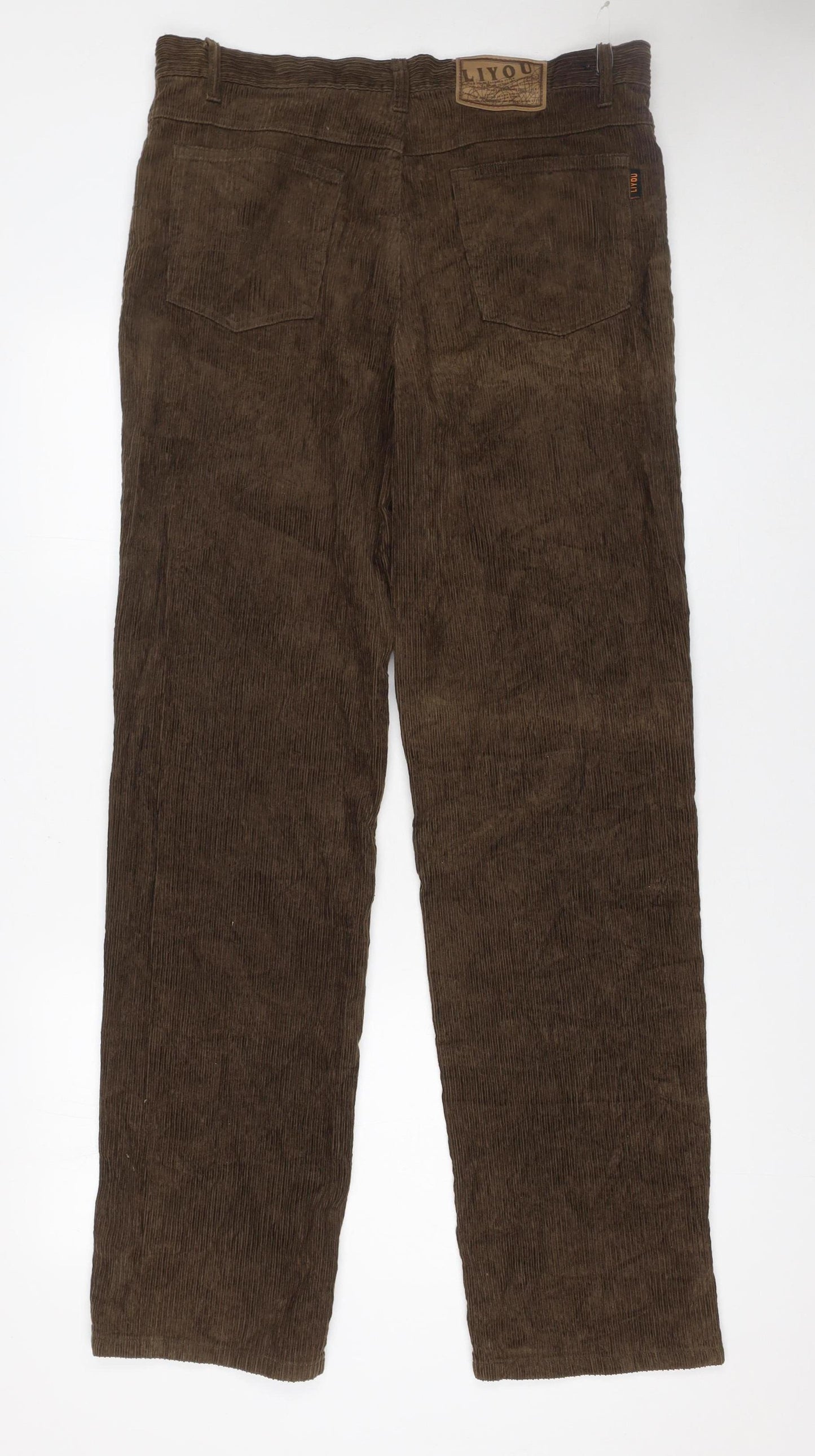 Liyou Men Brown Corduroy Straight Trousers Size 35 Cotton Casual
