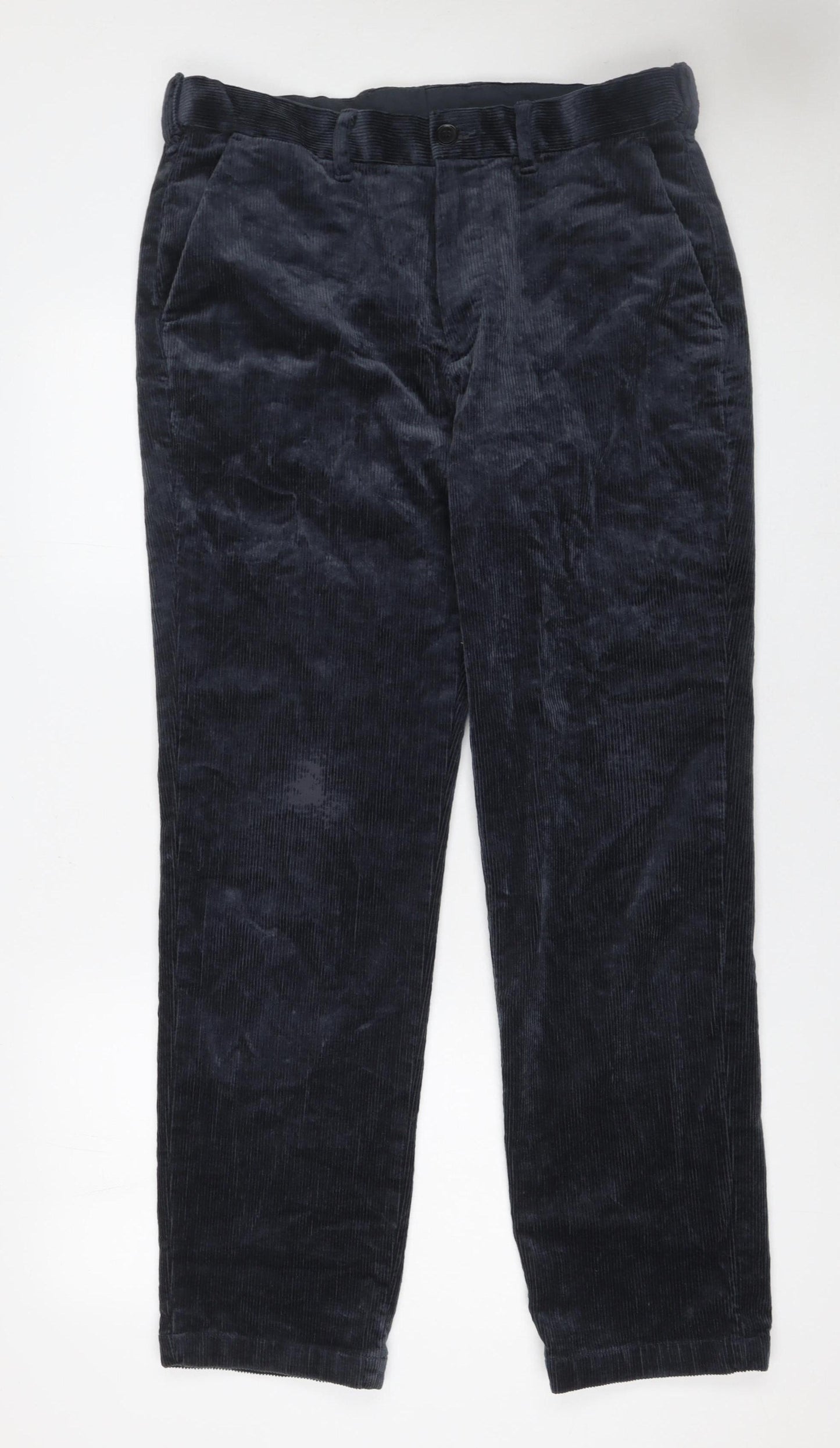 Marks and Spencer Men's Blue Corduroy Regular Fit Trousers 34x31