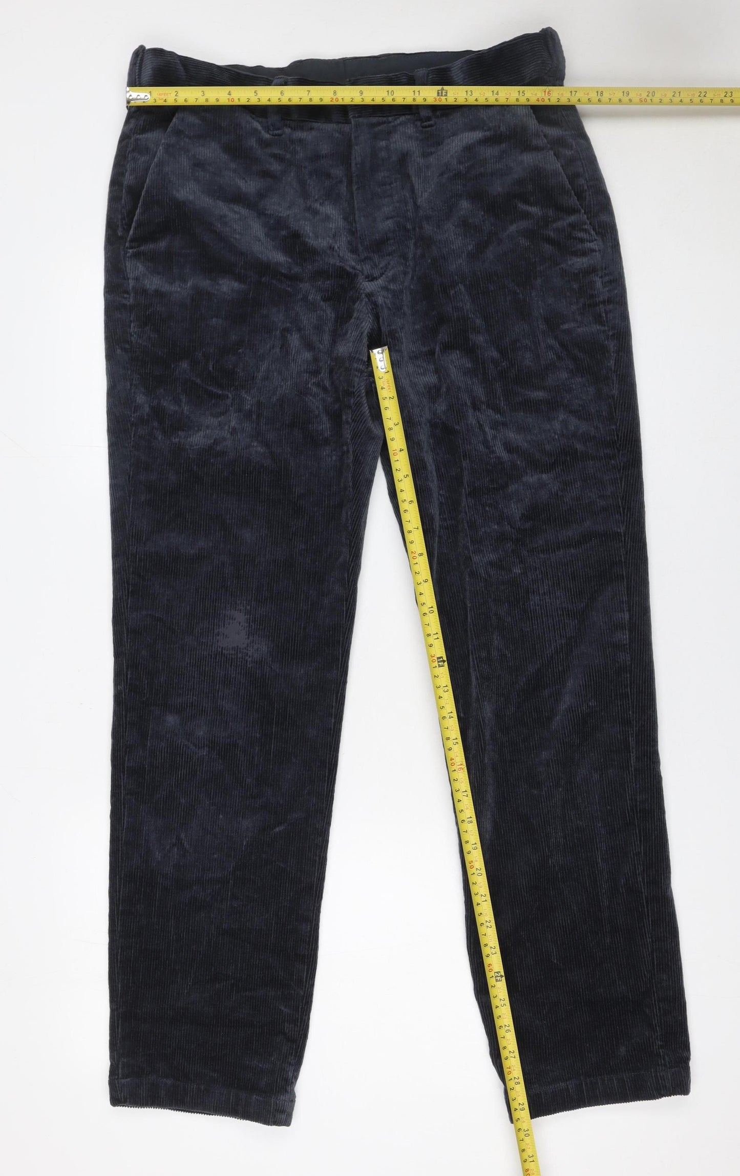 Marks and Spencer Men's Blue Corduroy Regular Fit Trousers 34x31