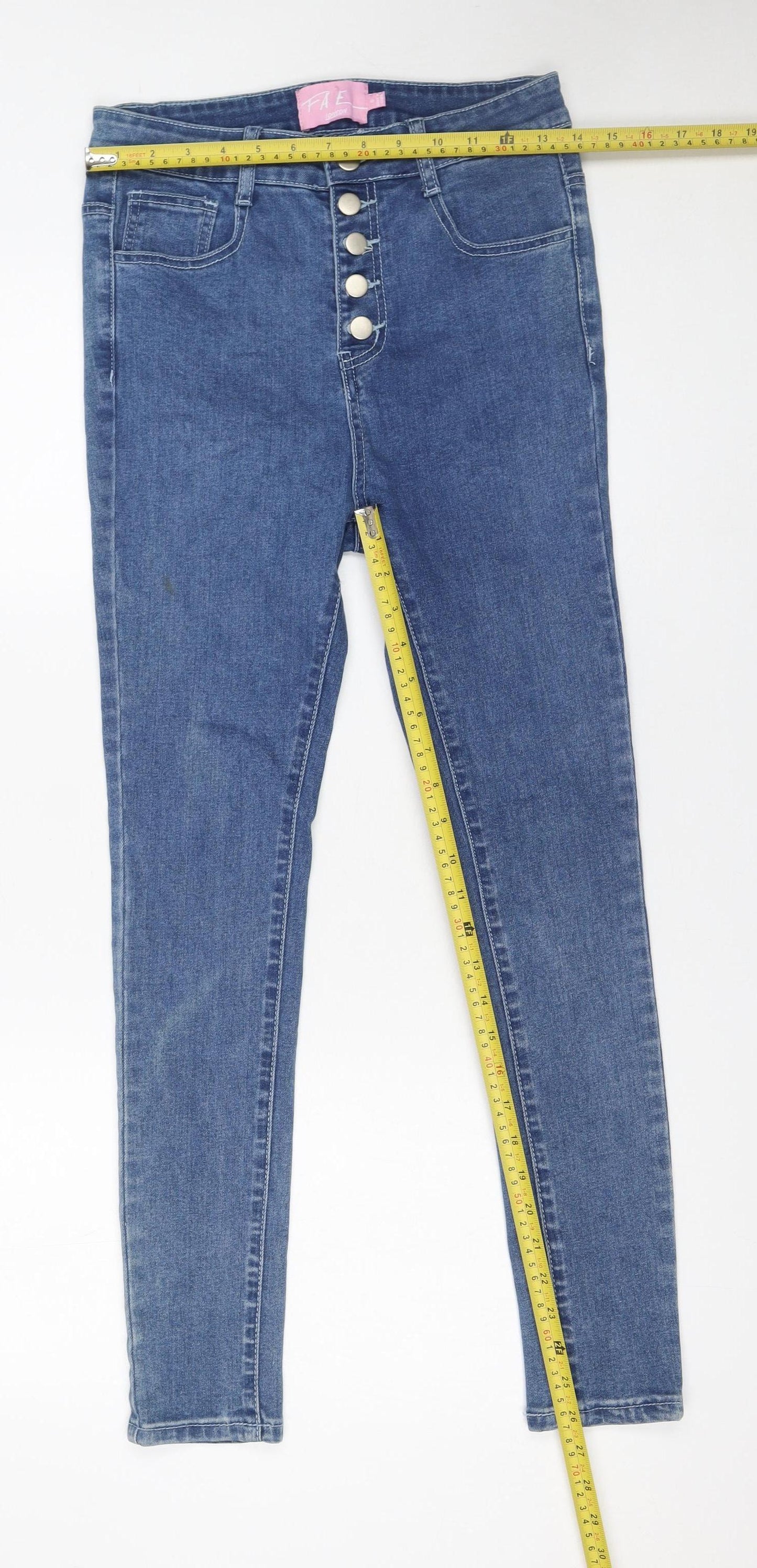 FAE London Womens Blue Size 8 Skinny Denim Jeans Button Fly Stretch