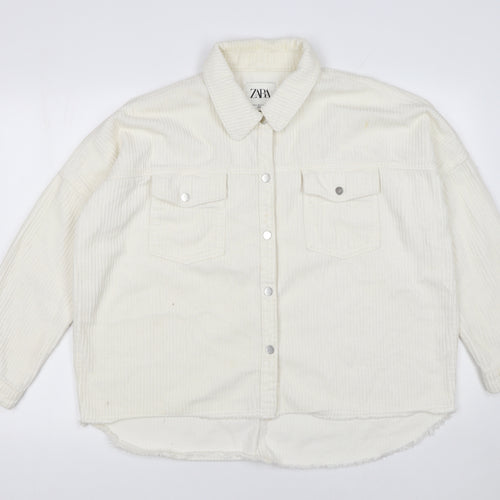 ZARA Women Ivory Corduroy Button Front Relaxed Fit Jacket Size 12