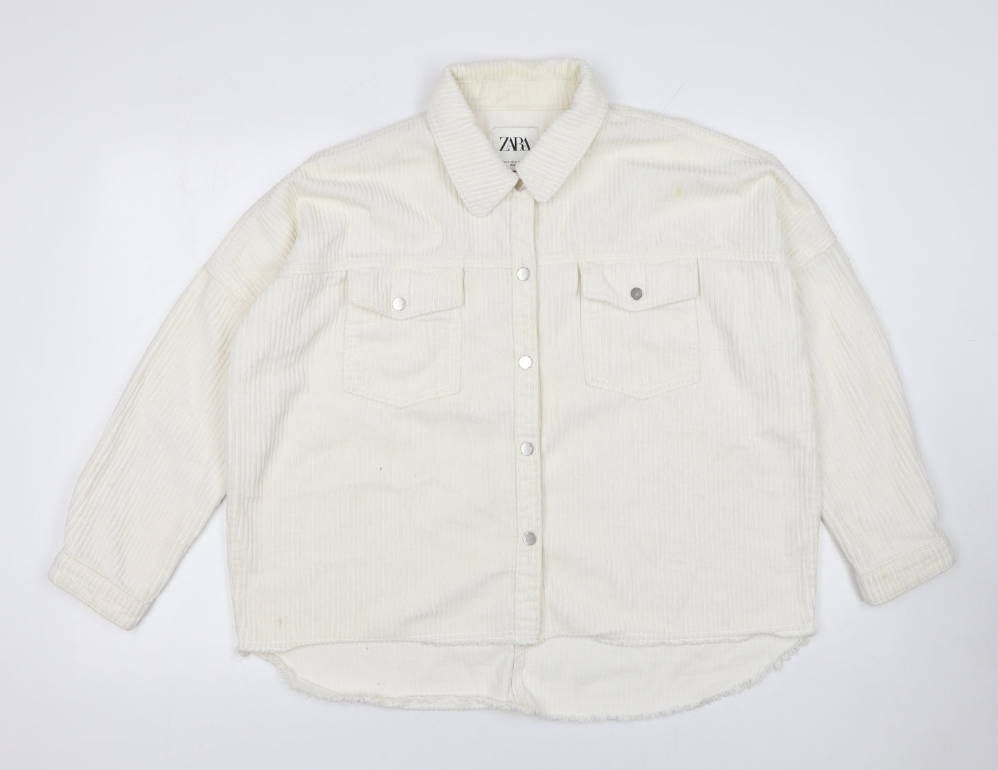ZARA Women Ivory Corduroy Button Front Relaxed Fit Jacket Size 12
