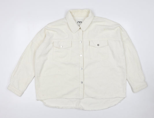 ZARA Women Ivory Corduroy Button Front Relaxed Fit Jacket Size 12