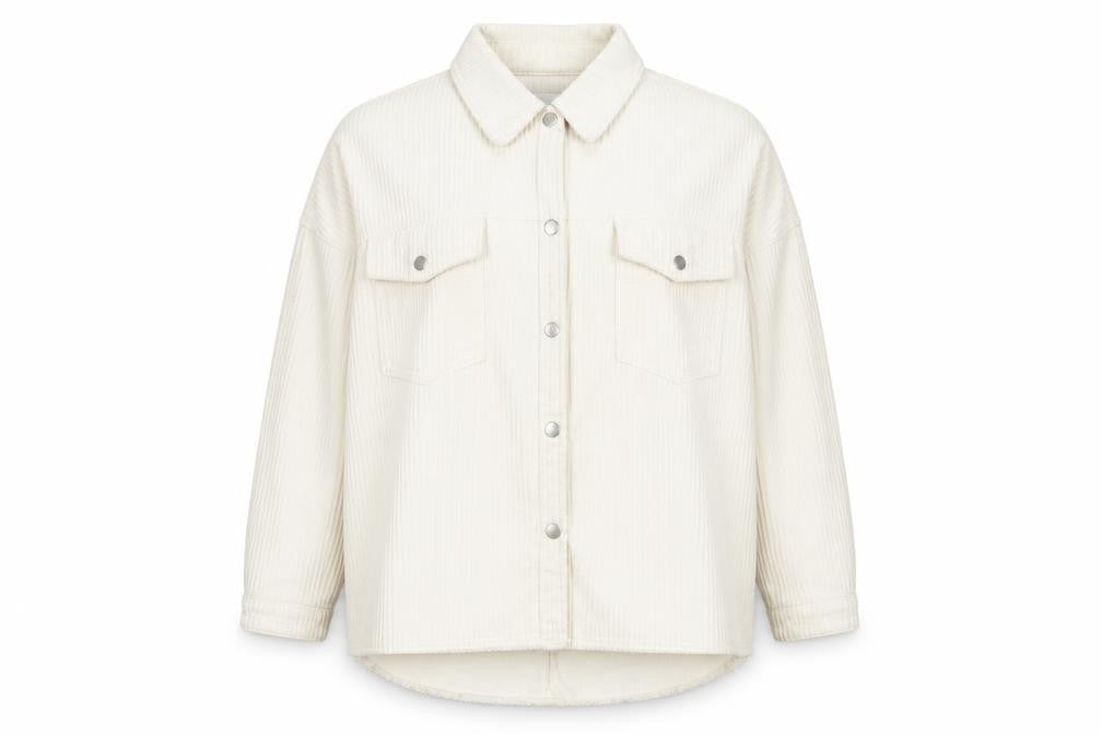 Front view of Zara Women Ivory Corduroy Button Front Relaxed Fit Jacket, size 12