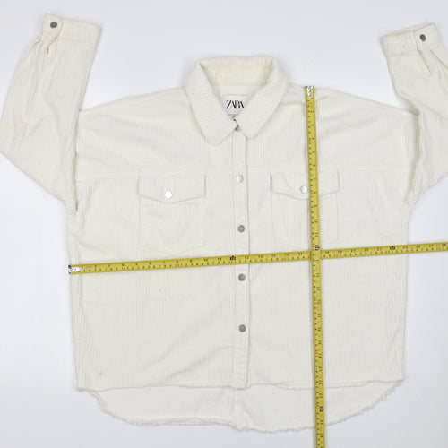 ZARA Women Ivory Corduroy Button Front Relaxed Fit Jacket Size 12