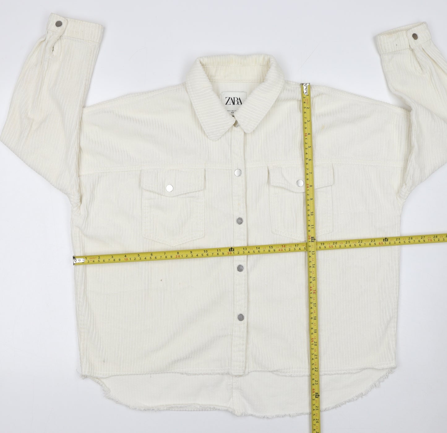 ZARA Women Ivory Corduroy Button Front Relaxed Fit Jacket Size 12