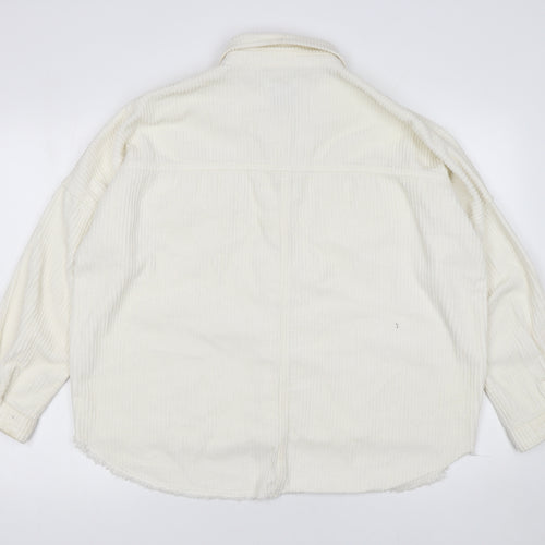 ZARA Women Ivory Corduroy Button Front Relaxed Fit Jacket Size 12