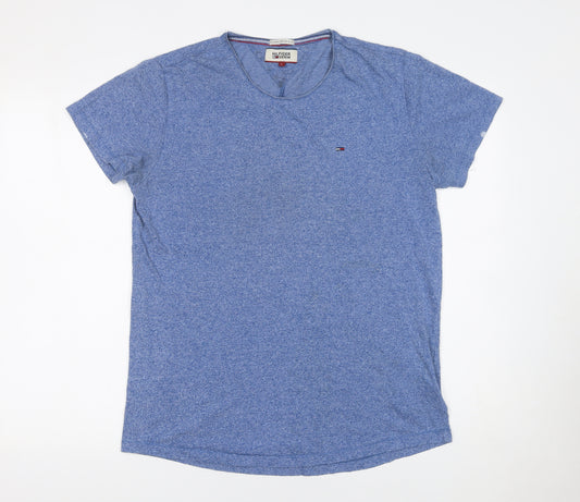 Front view of Tommy Hilfiger Men’s Blue Cotton Jersey Crew Neck T-Shirt, size L
