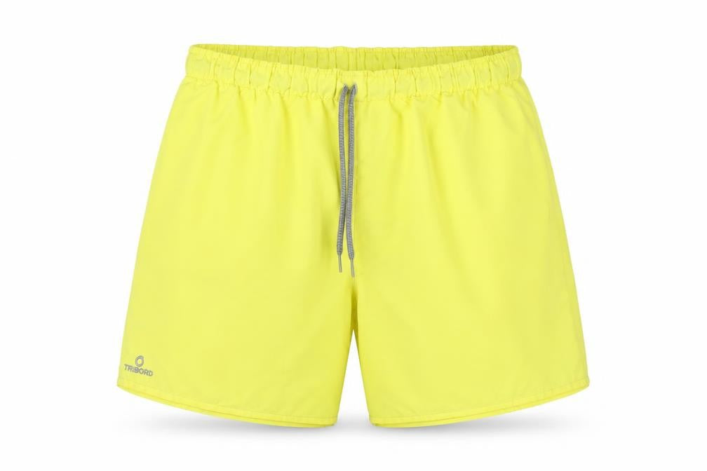 Front view of Tribord Men’s Yellow Athletic Beach Shorts, size M, Polyester Quick Dry