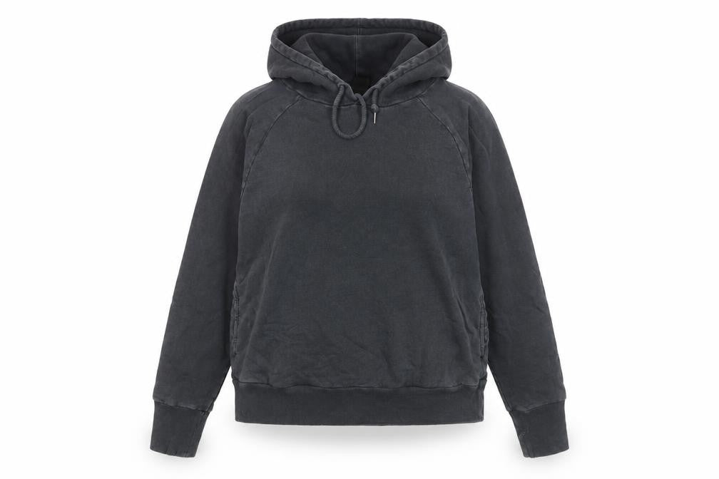 Front view of Gap Women’s Black Pullover Hoodie L Relaxed Fit Cotton Blend